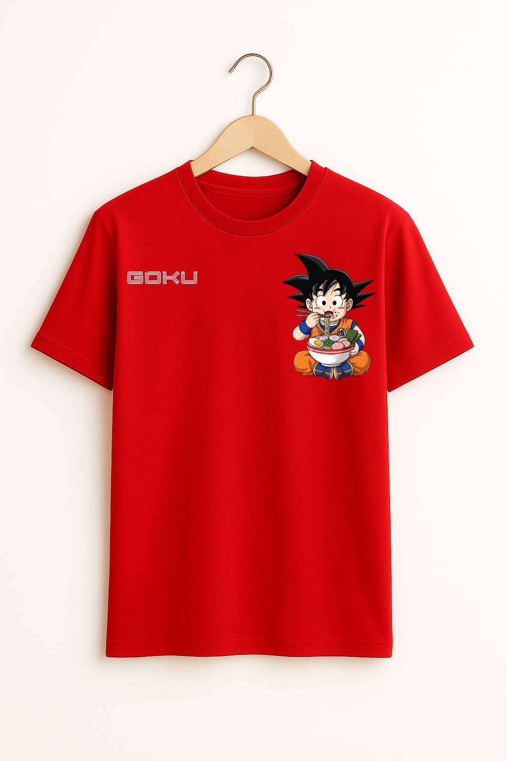 Goku in Foodie Mood – Red Oversized T-Shirt 🍜🔥