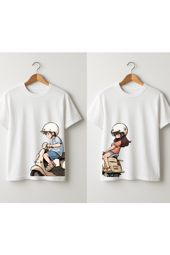 Couple on Scooty Oversized T-Shirt – Ride Together, Vibe Together
