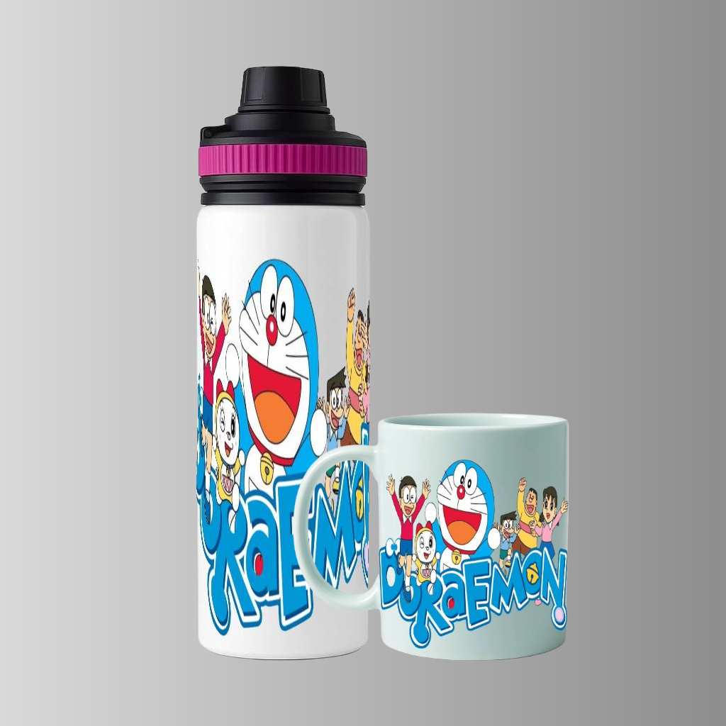 Doraemon Bottle & Mug Combo – Cartoon Gift Set for Kids