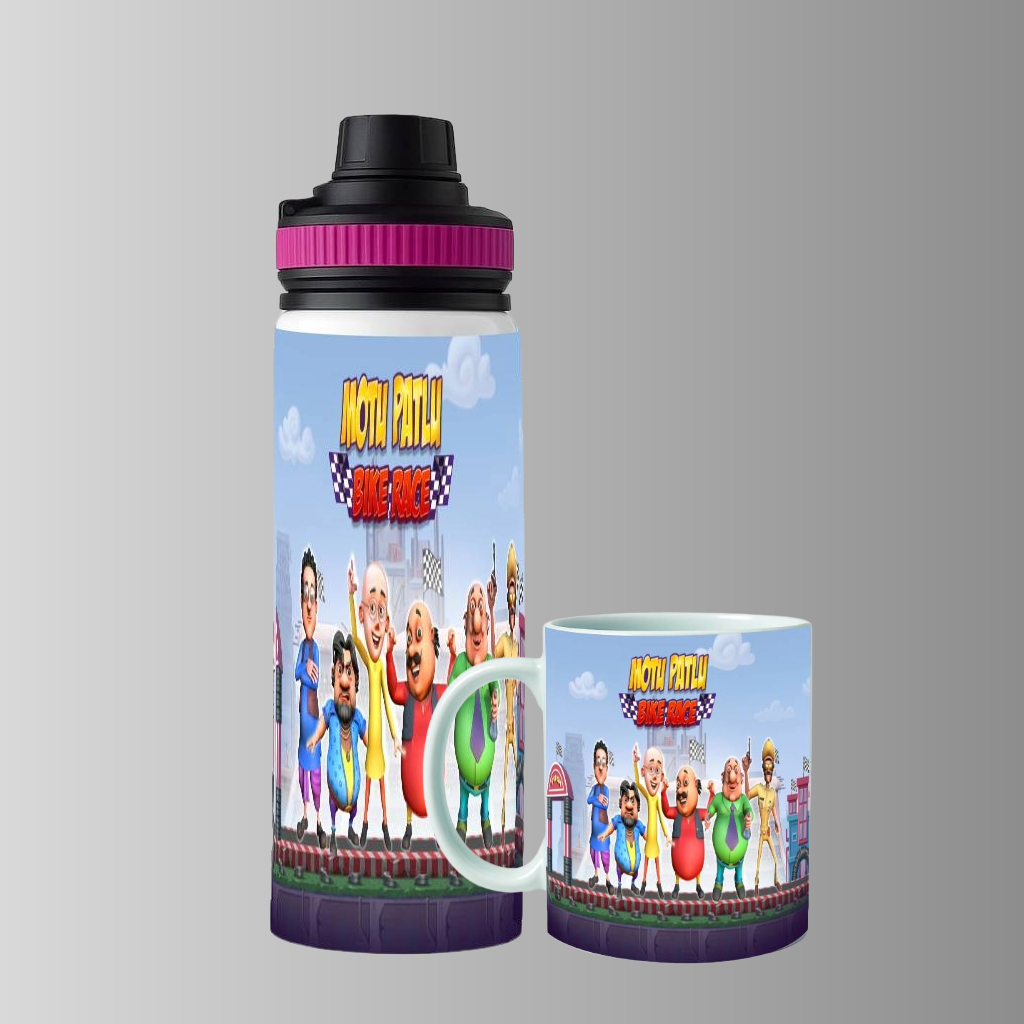 Motu Patlu Bottle & Mug Combo – Fun Cartoon Gift Set for Kids  Description: