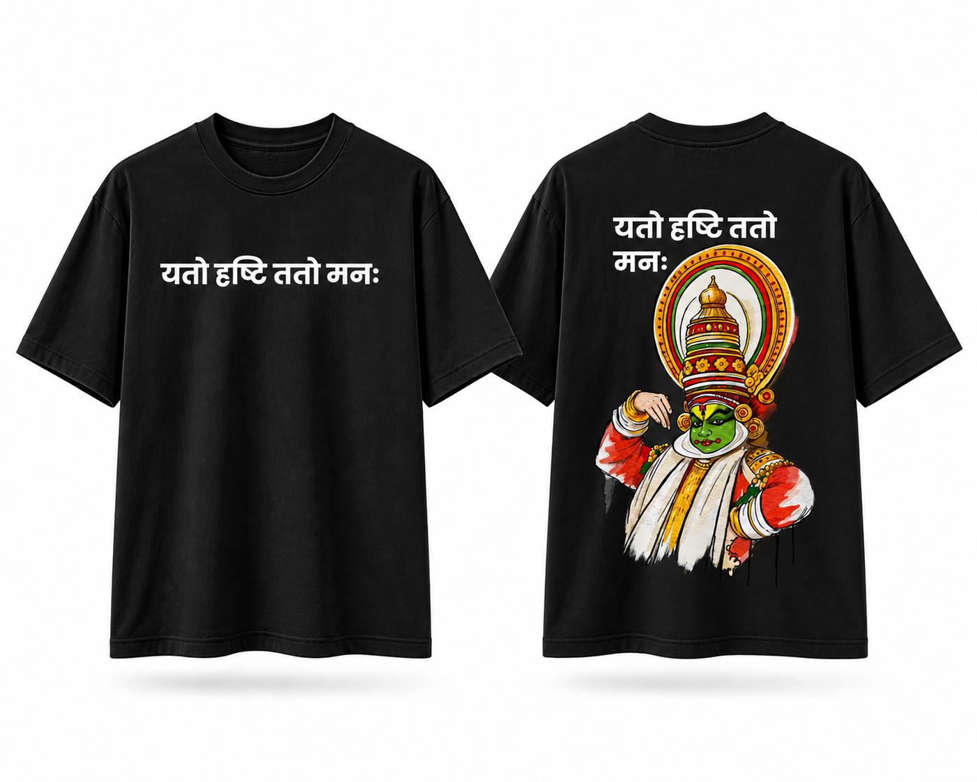 Unisex Oversized T-Shirt with Sanskrit Quote & Kathakali Graphic Print