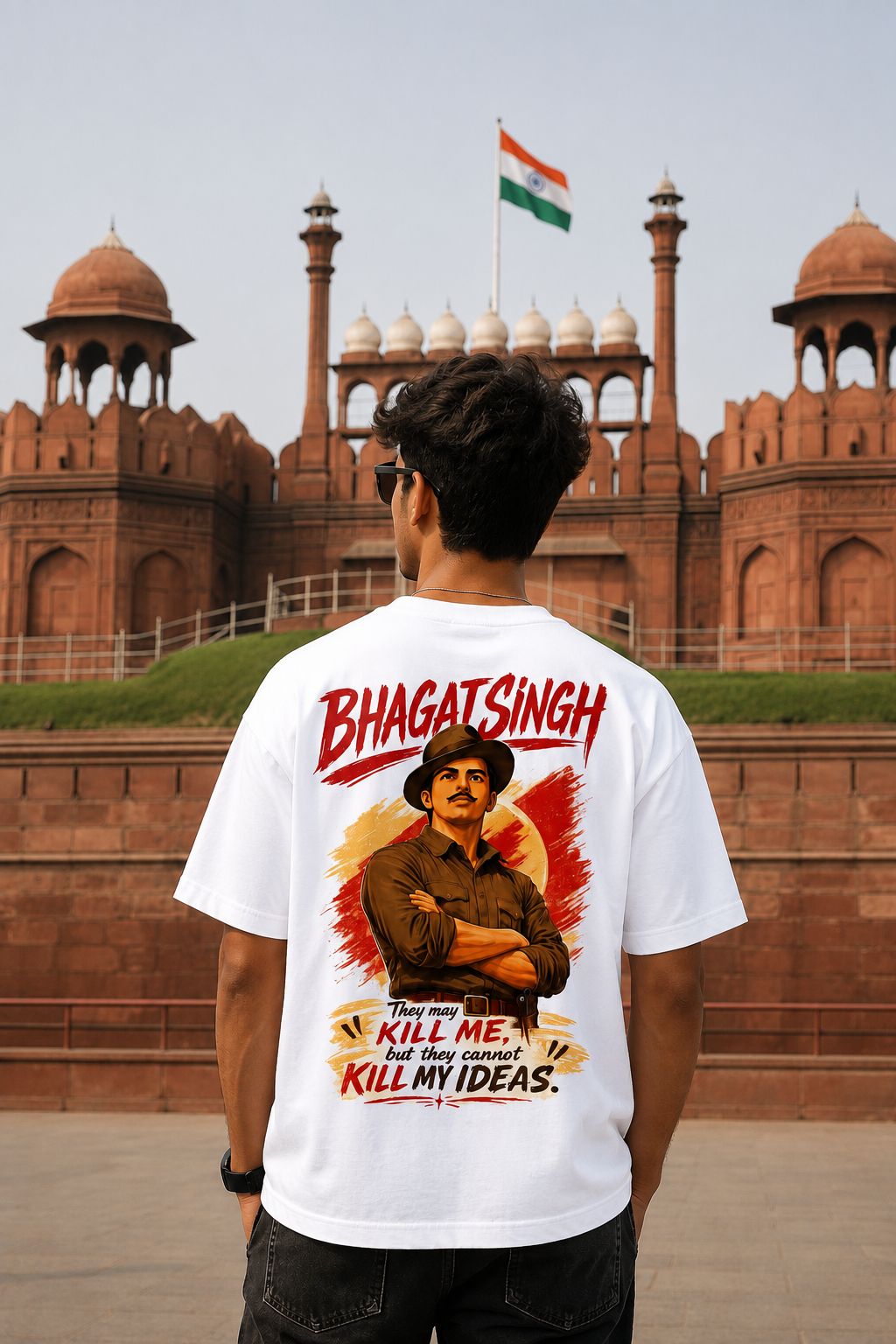 Bhagat Singh Revolution Back Print Off White Oversized T-Shirt