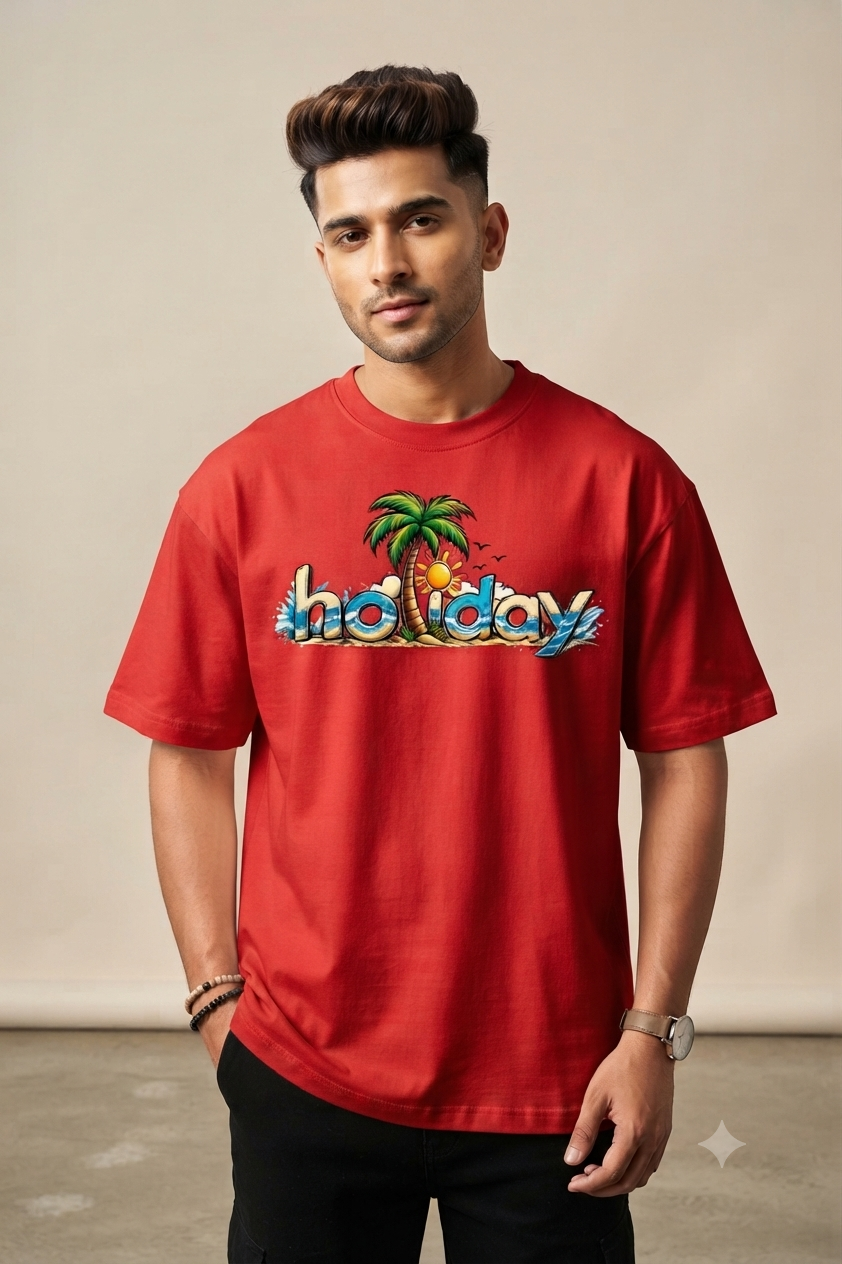 Holiday Vibes Oversized Red Streetwear Tee