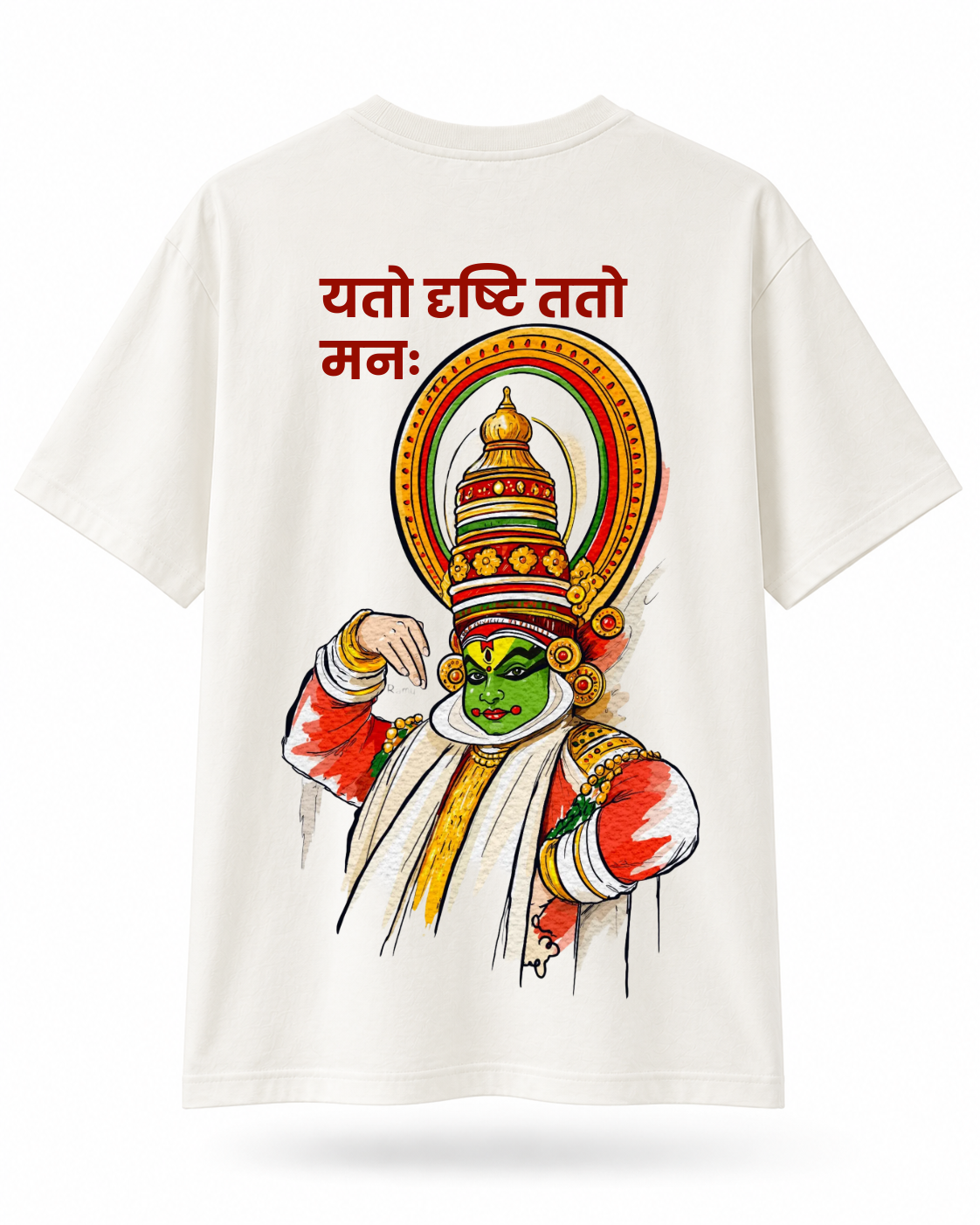 Unisex Oversized T-Shirt with Sanskrit Quote & Kathakali Graphic Print