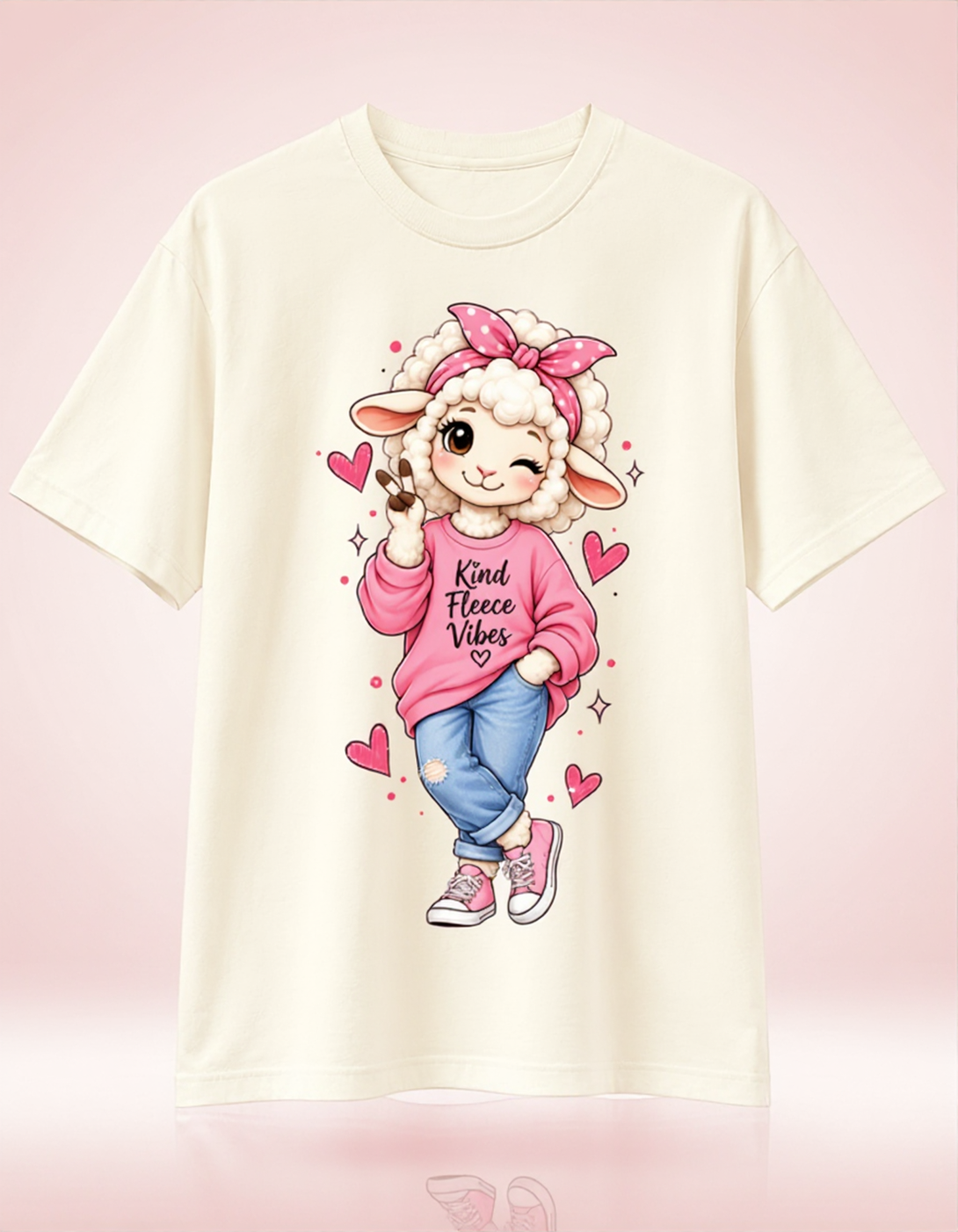 Cute Lamb "Kind Fleece Vibes" Oversized Tee
