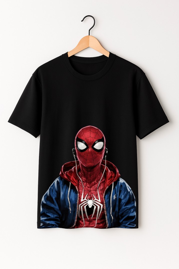 Spider-Man Black Music Vibes Oversized T-Shirt – Chill Like a Superhero